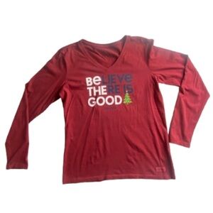 Life is Good Christmas Long Sleeve V Neck Tee Shirt